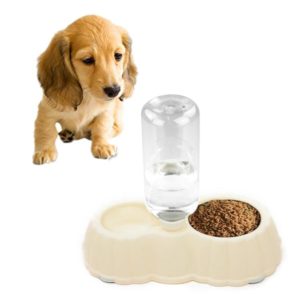 Pumpkin Shape Dog Cat Food Dish + Drinking Water Double Bowls with Automatic Water Dispenser, Size: L(White) (OEM)