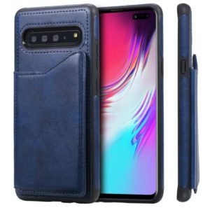 For Galaxy S10 5G Shockproof Calf Texture Protective Case with Holder & Card Slots & Frame(Blue) (OEM)