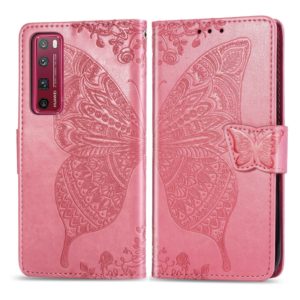 For Huawei Nova 7 Pro Butterfly Love Flower Embossed Horizontal Flip Leather Case with Bracket / Card Slot / Wallet / Lanyard(Pink) (OEM)