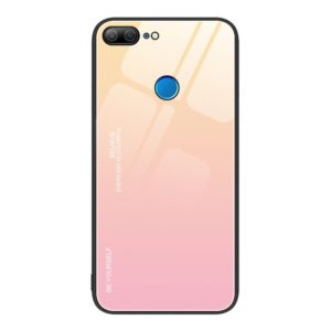 For Honor 9 Lite Gradient Color Glass Phone Case(Yellow Pink) (OEM)