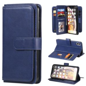 For iPhone XS Max Multifunctional Magnetic Copper Buckle Horizontal Flip Solid Color Leather Case with 10 Card Slots & Wallet & Holder & Photo Frame(Dark Blue) (OEM)