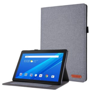 For Lenovo Tab M10 Horizontal Flip TPU + Fabric PU Leather Protective Case with Name Card Clip(Grey) (OEM)