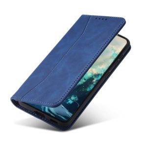 For Samsung Galaxy A12 5G Skin-feel Calfskin Texture Magnetic Dual-Fold Horizontal Flip Leather Case with Holder & Card Slots & Wallet(Blue) (OEM)