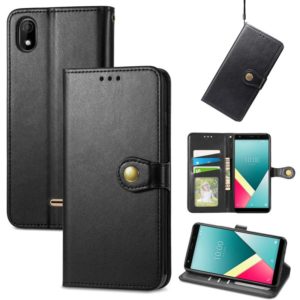 For Wiko Y61 Solid Color Leather Buckle Phone Case with Lanyard & Photo Frame & Card Slot & Wallet & Stand Function(Black) (OEM)