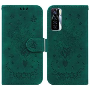 For Tecno Camon 17 Pro Butterfly Rose Embossed Leather Phone Case(Green) (OEM)