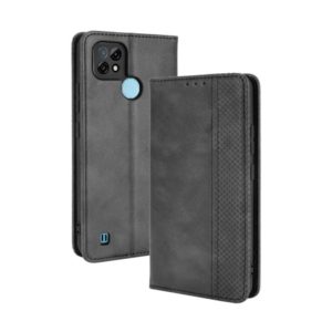 For OPPO Realme C21 Magnetic Buckle Retro Crazy Horse Texture Horizontal Flip Leather Case with Holder & Card Slots & Photo Frame(Black) (OEM)