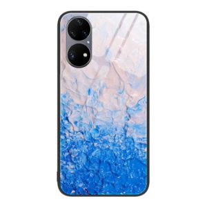 For Huawei P50 Pro Marble Pattern Glass Protective Phone Case(Ocean Waves) (OEM)