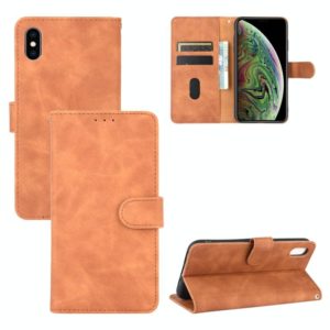 For iPhone XS Max Solid Color Skin Feel Magnetic Buckle Horizontal Flip Calf Texture PU Leather Case with Holder & Card Slots & Wallet(Brown) (OEM)