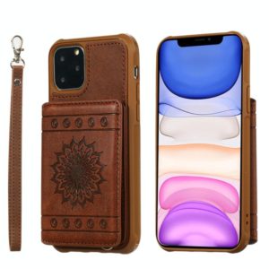 For iPhone 11 Pro Max Sunflower Embossing Pattern PU + TPU Case with Holder & Card Slots & Photo Frame & Lanyard(Coffee) (OEM)
