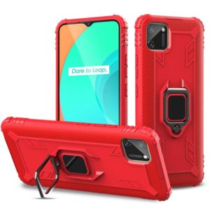 For OPPO Realme C11 Carbon Fiber Protective Case with 360 Degree Rotating Ring Holder(Red) (OEM)
