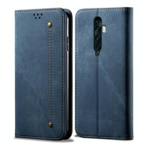For OPPO Reno 2 Denim Texture Casual Style Horizontal Flip Leather Case with Holder & Card Slots & Wallet(Blue) (OEM)