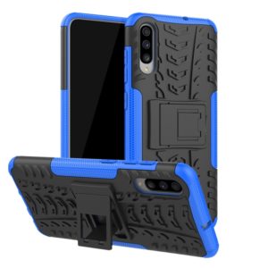 Shockproof PC + TPU Tire Pattern Case for Galaxy A70, with Holder (Blue) (OEM)