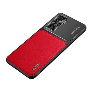 For vivo iQOO 5 5G Frosted Metal + Leather Texture Protective Case(Red) (OEM)