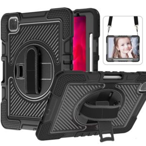 360 Degree Rotation Contrast Color Shockproof Silicone + PC Tablet Case with Holder & Hand Grip Strap & Shoulder Strap For iPad Air 2020 10.9 / Pro 11 2020 / 2021 / 2018 (Black) (OEM)