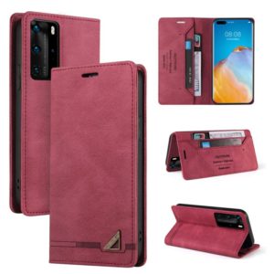 For Huawei P40 Pro Skin Feel Anti-theft Brush Horizontal Flip Leather Case with Holder & Card Slots & Wallet(Wine Red) (OEM)