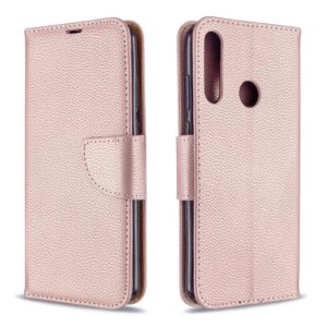 For Huawei Y6P Litchi Texture Pure Color Horizontal Flip PU Leather Case with Holder & Card Slots & Wallet & Lanyard(Rose Gold) (OEM)