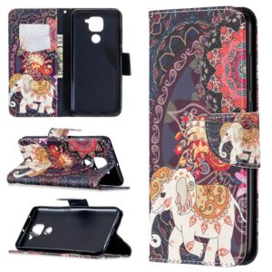 For Xiaomi Redmi Note 9 Colored Drawing Pattern Horizontal Flip Leather Case with Holder & Card Slots & Wallet(Flowers and Elephant) (OEM)