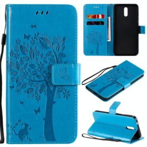 For Nokia 2.3 Tree & Cat Embossed Pattern Horizontal Flip Leather Case with Holder & Card Slots & Wallet & Lanyard(Blue) (OEM)