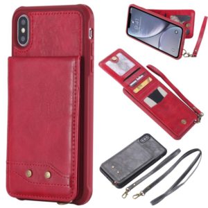 For iPhone XS Max Vertical Flip Shockproof Leather Protective Case with Long Rope, Support Card Slots & Bracket & Photo Holder & Wallet Function(Red) (OEM)