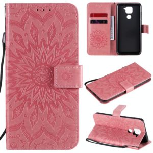 For Xiaomi Redmi Note 9/Redmi 10X 4G Embossed Sunflower Pattern Horizontal Flip PU Leather Case with Holder & Card Slots & Wallet & Lanyard(Pink) (OEM)