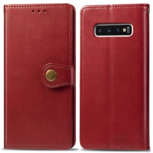 Retro Solid Color Leather Buckle Mobile Phone Protection Leather Case with Photo Frame & Card Slot & Wallet & Bracket Function for Galaxy S10(Red) (OEM)