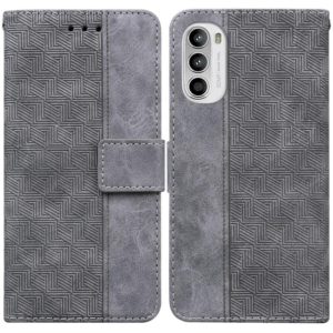 For Motorola Moto G52 Geometric Embossed Leather Phone Case(Grey) (OEM)