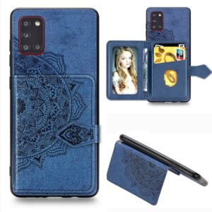 For Samsung Galaxy A31 Mandala Embossed Magnetic Cloth PU + TPU + PC Case with Holder & Card Slots & Wallet & Photo Frame & Strap(Blue) (OEM)