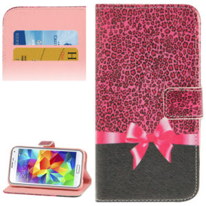 Pink Leopard Texture Leather Case with Credit Card Slots & Holder for Galaxy S5 / G900 (OEM)