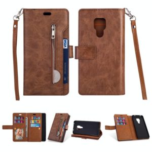 For Huawei Mate 20 Multifunctional Zipper Horizontal Flip Leather Case with Holder & Wallet & 9 Card Slots & Lanyard(Brown) (OEM)