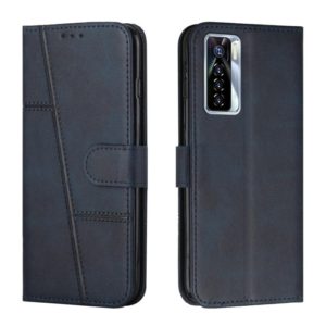 For Tecno Camon 17 Pro Stitching Calf Texture Buckle Leather Phone Case(Blue) (OEM)
