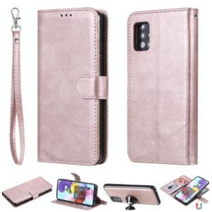 For Samsung Galaxy A51 5G 2 in 1 Solid Color Detachable PU Leather Case with Card Slots & Magnetic Holder & Photo Frame & Wallet & Strap(Rose Gold) (OEM)