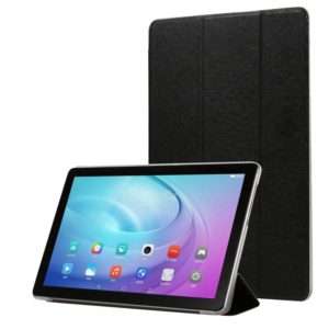 For Samsung Galaxy Tab A7 10.4 T500 TPU Silk Texture Three-fold Horizontal Flip Leather Case with Holder(Black) (OEM)