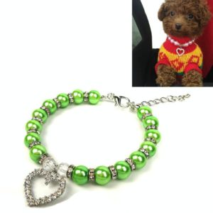 Pet Supplies Pearl Necklace Pet Collars Cat and Dog Accessories, Size:L(Green) (OEM)