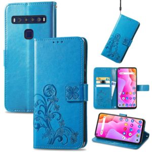 For TCL 10L Four-leaf Clasp Embossed Buckle Mobile Phone Leather Case(Blue) (OEM)