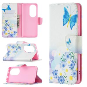 For Huawei P50 Pro Colored Drawing Pattern Horizontal Flip Leather Case with Holder & Card Slots & Wallet(Pansy) (OEM)