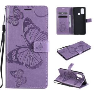 For OnePlus Nord N100 5G 3D Butterflies Embossing Pattern Horizontal Flip Leather Case with Holder & Card Slot & Wallet(Purple) (OEM)