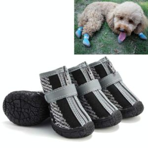 4 PCS / Set Breathable Non-slip Wear-resistant Dog Shoes Pet Supplies, Size: 4.8x5.3cm(Black Gray) (OEM)