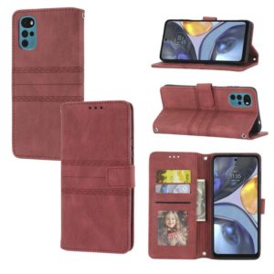 For Motorola Moto G22 Embossed Striped Magnetic Buckle Horizontal Flip Phone Leather Case(Red) (OEM)