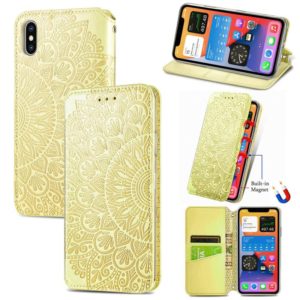 For iPhone XS Max Blooming Mandala Embossed Pattern Magnetic Horizontal Flip Leather Case with Holder & Card Slots & Wallet(Yellow) (OEM)