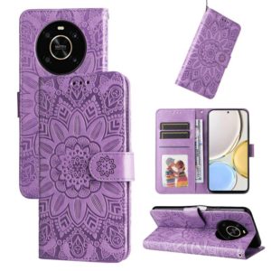 For Honor X30 / X9 5G / 4G Embossed Sunflower Leather Phone Case(Purple) (OEM)