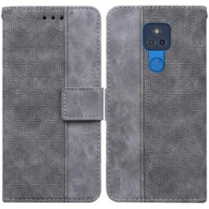 For Motorola Moto G Play 2021 Geometric Embossed Leather Phone Case(Grey) (OEM)