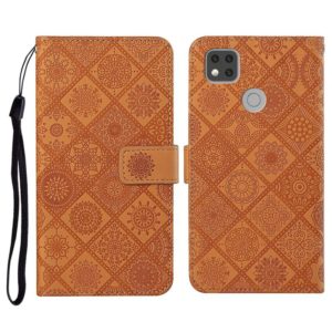 For Xiaomi Redmi 9C Ethnic Style Embossed Pattern Horizontal Flip Leather Case with Holder & Card Slots & Wallet & Lanyard(Brown) (OEM)
