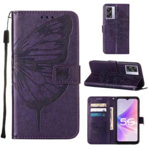 For OPPO A57 5G 2022 Embossed Butterfly Leather Phone Case(Dark Purple) (OEM)