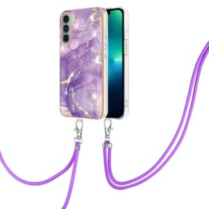 For Motorola Moto G200 Electroplating Marble IMD TPU Phone Case with Lanyard(Purple 002) (OEM)