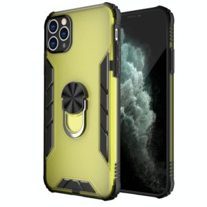 For iPhone 11 Pro Max Magnetic Frosted PC + Matte TPU Shockproof Case with Ring Holder (Olive Yellow) (OEM)