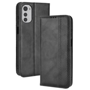For Motorola Moto E32 4G Magnetic Buckle Retro Texture Leather Phone Case(Black) (OEM)