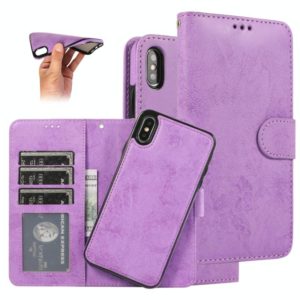 For iPhone XS Max KLT888-2 Retro 2 in 1 Detachable Magnetic Horizontal Flip TPU + PU Leather Case with Holder & Card Slots & Photo Frame & Wallet(Purple) (OEM)