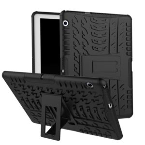 For Huawei MediaPad T3 10 Tire Texture Shockproof TPU+PC Protective Case with Holder(Black) (OEM)