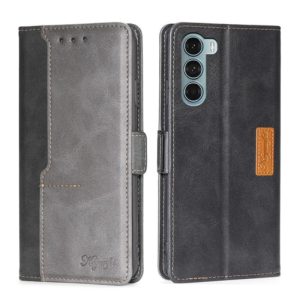 For Motorola Moto G200 5G/Edge S30 Contrast Color Side Buckle Leather Phone Case(Black + Grey) (OEM)