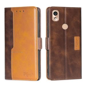 For Kyocera KY-51B Contrast Color Side Buckle Leather Phone Case(Dark Brown + Gold) (OEM)